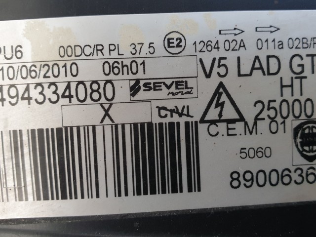 512603 Lancia Phedra 2010, Bal Első Xenon Lámpa, Fényszóró. 89006367.