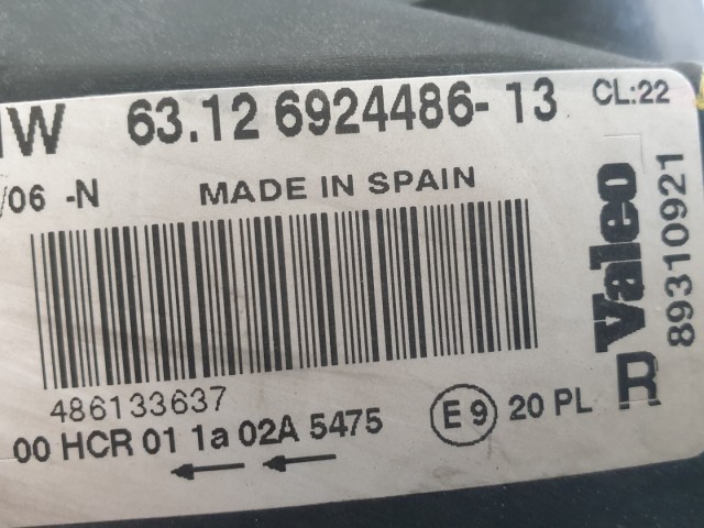 512605 Bmw 1 es, 2006, Jobb Első Lámpa Fényszóró, 6924486