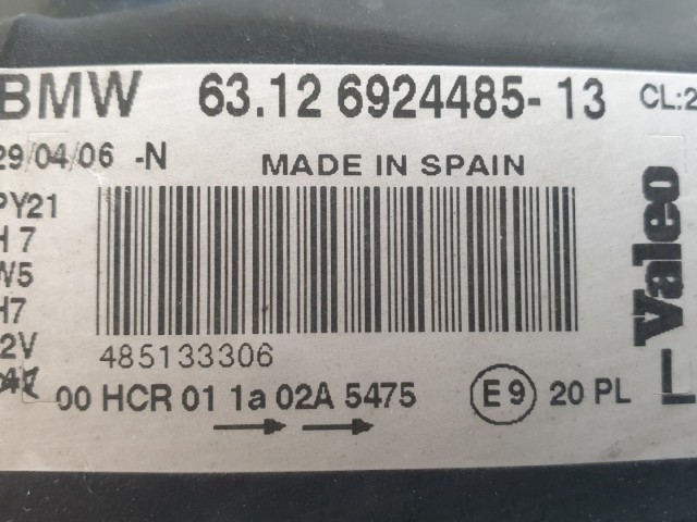 512606 Bmw 1 es, 2006, Bal Első Lámpa Fényszóró, 6924485.