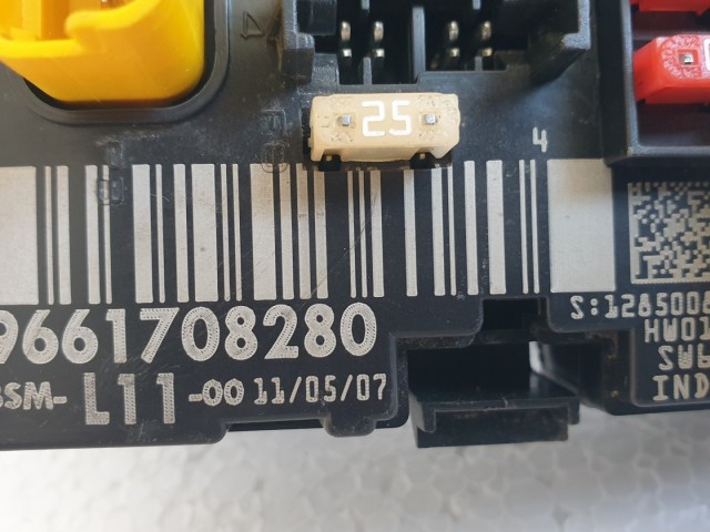 512457 Peugeot 207, Biztosítéktábla, 9661708280, BSM L11, Delphi.