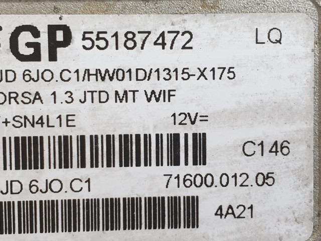 512468 Opel Corsa C, 2008, 1.3 Diesel, Motorvezérlő, 55187472. Ecu.