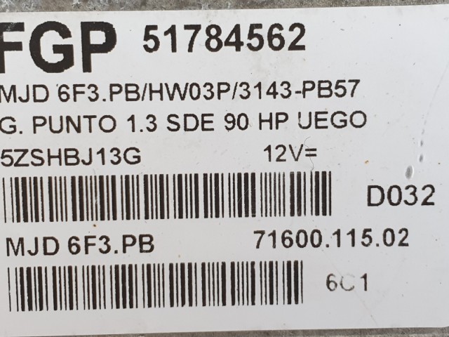 512469 Fiat Grande Punto, 1.3 Jtd, Motorvezérlő, 51784562, Ecu.