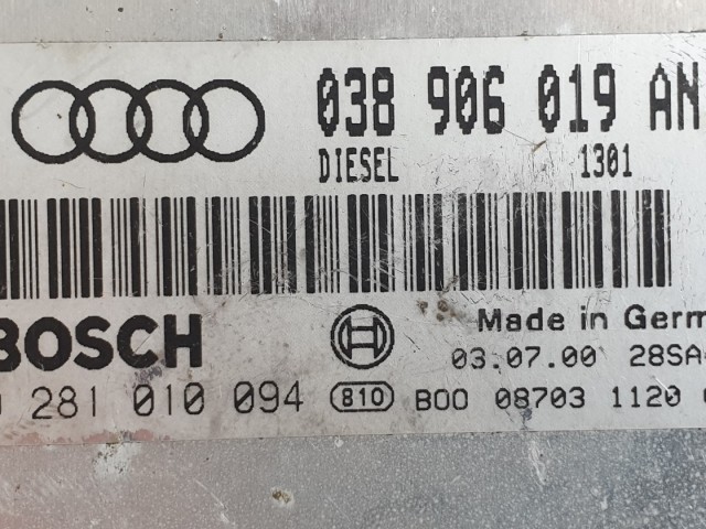 512346 Audi A4, 2003, Motorvezérlő, 038906019AN, 0281010094, Ecu, 