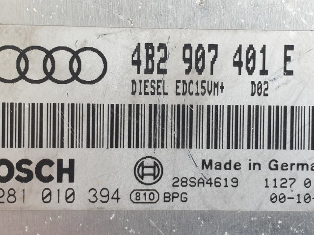 512349 Audi A6, 2.5 Tdi, Motorvezérlő, 4B2907401E, 0281010394, Ecu.