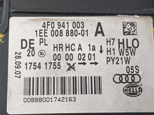 512646 Audi A6 C6, 2007, Bal Első Fényszóró, Lámpa, 4F0941003.