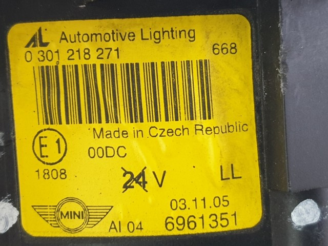 512648 Mini Cooper R50, Bal Xenon Lámpa Fényszóró, 6961351. Mosóval.