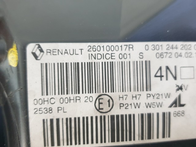 512651 Renault Megane 3, 2010, Jobb Első Fényszóró, 260100017R.