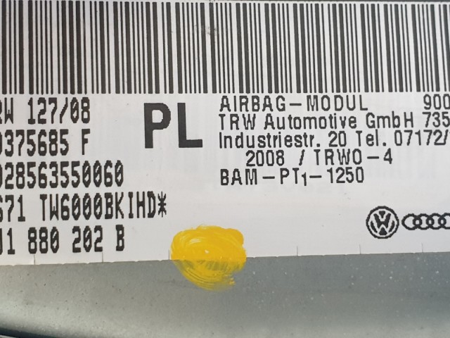 512677 Skoda Fabia 2, 2008, Utasoldali Légzsák, Légzsákpárna, 5J1880202B.