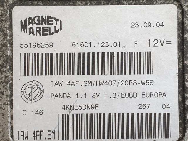 512378 Fiat Panda 2004, Motorvezérlő, Ecu, 55196259. Magneti.
