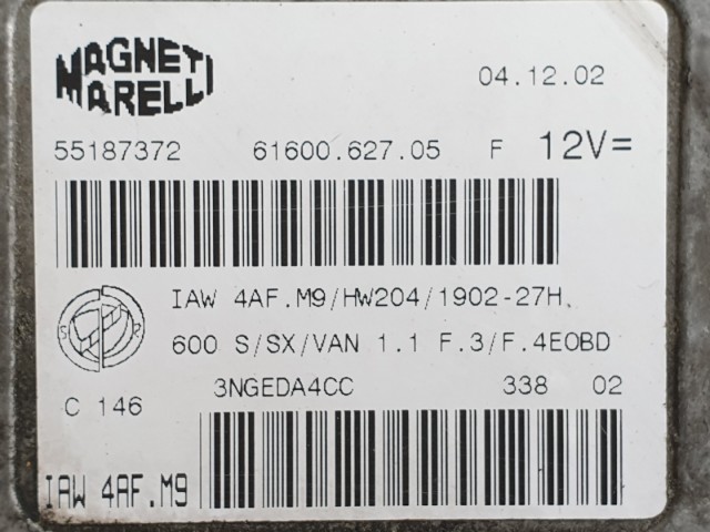 512380 Fiat Seicento 2002, Motorvezérlő, Ecu, 55187372.