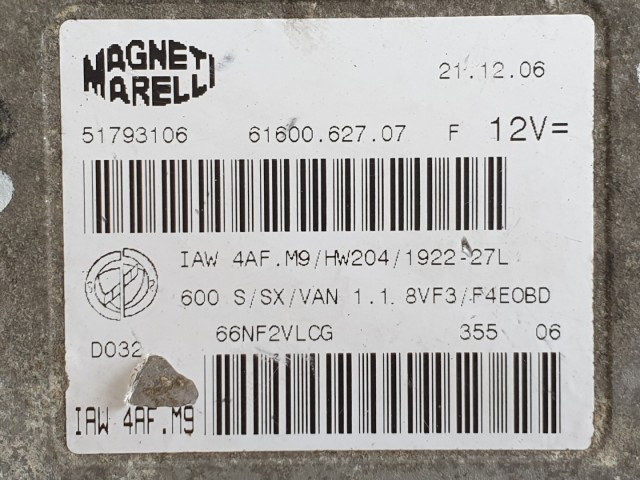 512383 Fiat Seicento 2006, Motorvezérlő, Ecu, 51793106, Magneti.