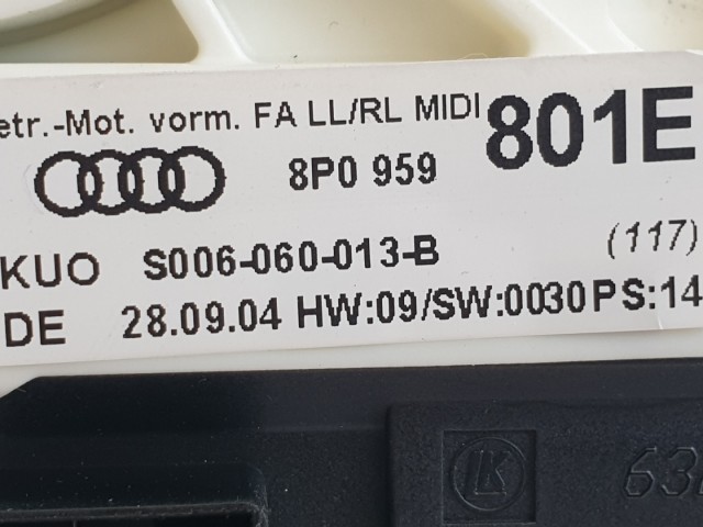510999 Audi A3, 2005, Bal Első Ablakemelő Motor, 5 Ajtós, 8P0959801E.