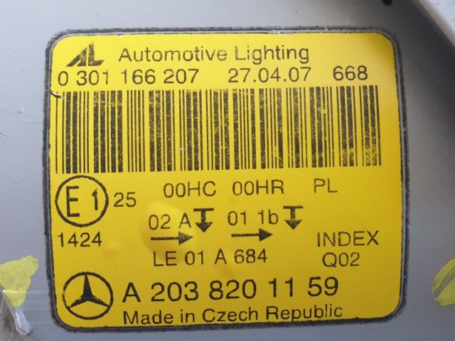 511014 Mercedes C , W203, 2007, Bal Fényszóró, Lámpa , 0301166207.