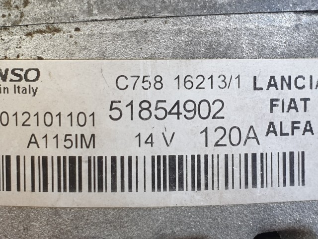 512878 Fiat Ducato 2.0, Jtd, 2013, Generátor, 120A, 51854902. Denso. 
