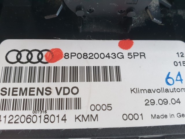 509667 Audi A3, 2004, Fűtés Hűtés Kapcsoló, 8P0820043G. Klímavezérlő.