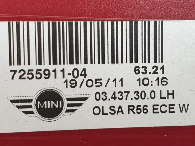 512949 Mini Cooper R56, 2011 Bal Hátsó Lámpa Fóliázott, 7255911-04.