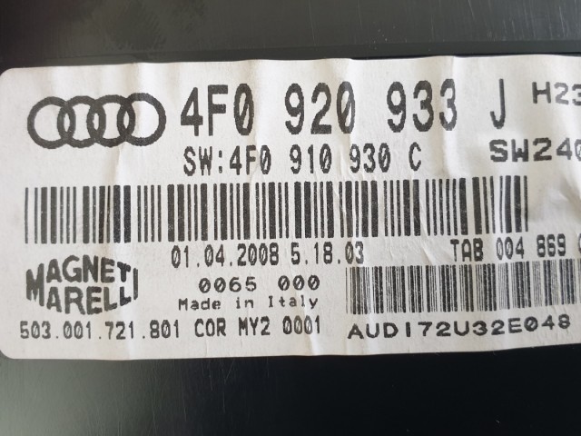 512984 Audi A6, 2008, Diesel Óracsoport, 4F0920933J.  Kilóméter óra