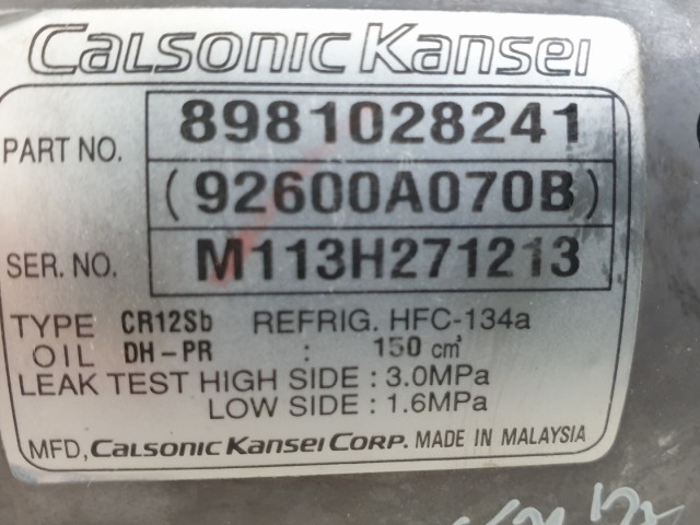 513180 Isuzu D Max, 2.5, 2015, Klíma Kompresszor, 8981028241.
