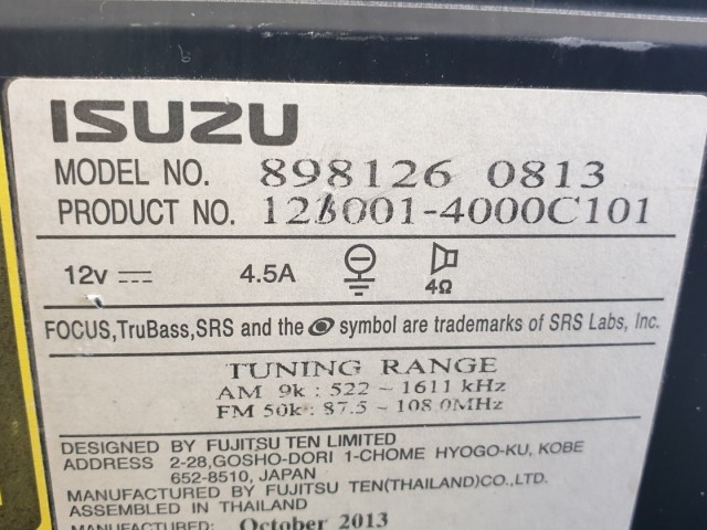 513246 Isuzu D Max, 2015, CD Rádió, 8981260813.
