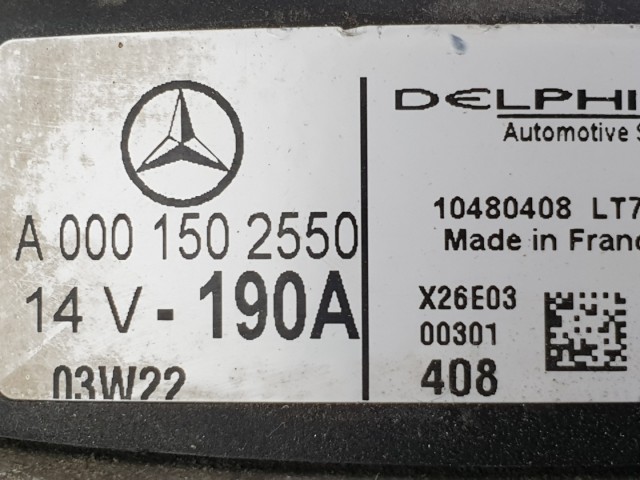 507081 Mercedes C, G, E, S, Delphi Vizes Generátor, A0001502550, 190 Amp